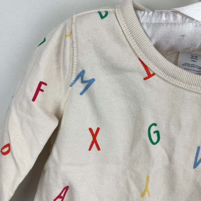 Baby Gap Relaxed Crewneck Ivory Alphabet Sweatshirt 12-18 Months