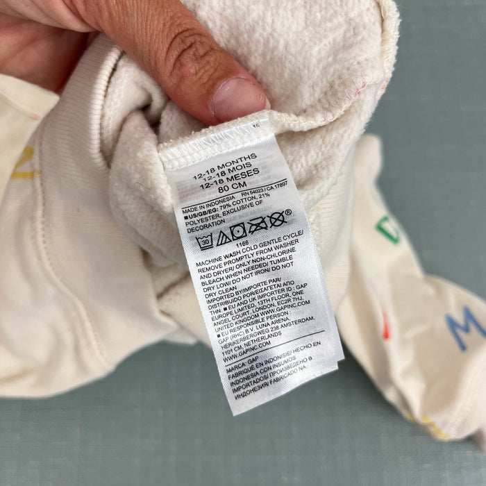 Baby Gap Relaxed Crewneck Ivory Alphabet Sweatshirt 12-18 Months