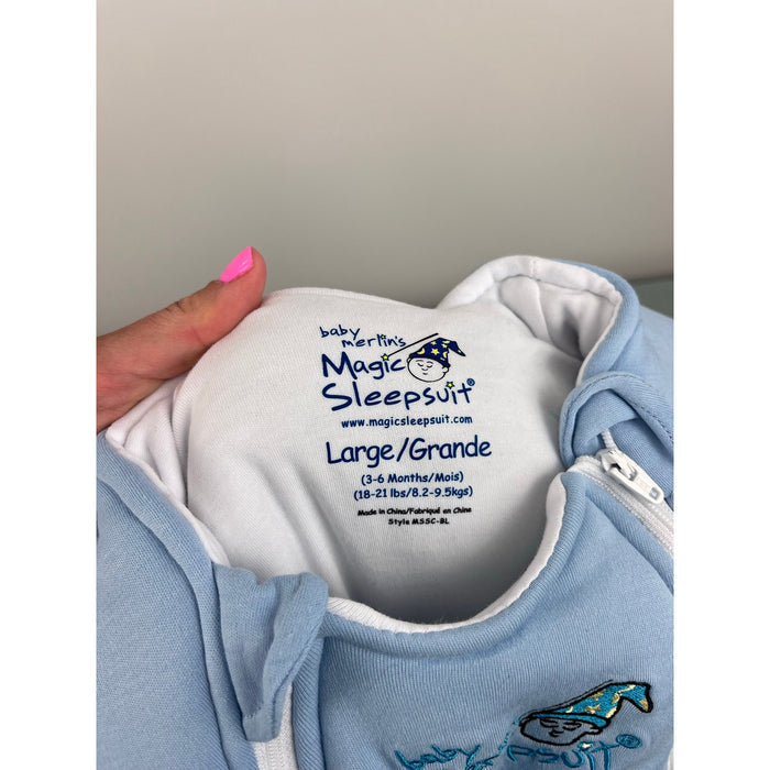 Baby Merlin Magic Sleepsuit Blue Cotton Large 3-6 Months