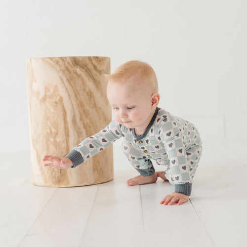 Baby Sprouts Long Sleeve Zip Romper | Checkered Boy's Hearts
