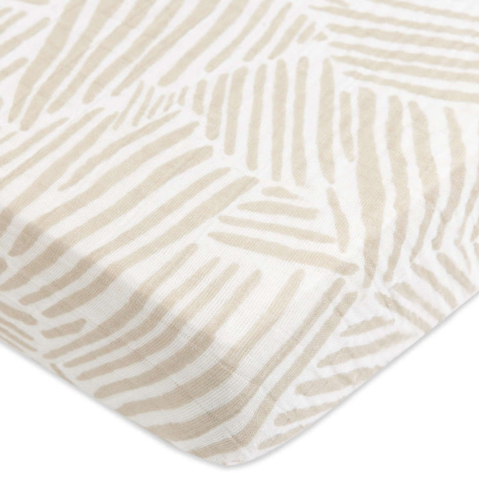 Babyletto Oat Stripe Muslin Mini Crib Sheet in GOTS Certified Organic Cotton