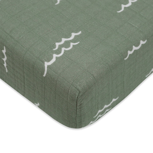 Babyletto Ocean Waves Crib Sheet in GOTS Certified Organic Muslin Cotton
