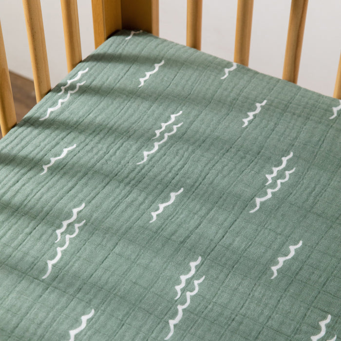 Babyletto Ocean Waves Crib Sheet in GOTS Certified Organic Muslin Cotton