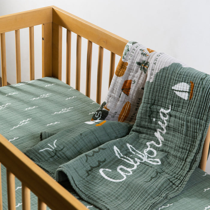 Babyletto Ocean Waves Crib Sheet in GOTS Certified Organic Muslin Cotton
