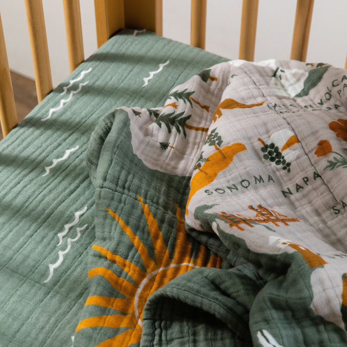 Babyletto Ocean Waves Crib Sheet in GOTS Certified Organic Muslin Cotton