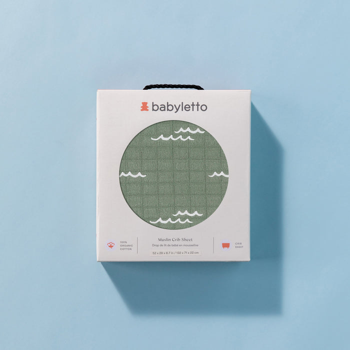 Babyletto Ocean Waves Crib Sheet in GOTS Certified Organic Muslin Cotton