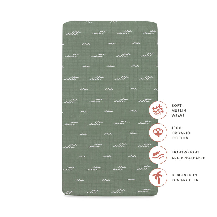 Babyletto Ocean Waves Crib Sheet in GOTS Certified Organic Muslin Cotton