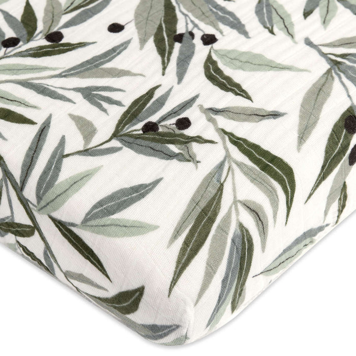 Babyletto Olive Branches Muslin Mini Crib Sheet in GOTS Certified Organic Cotton