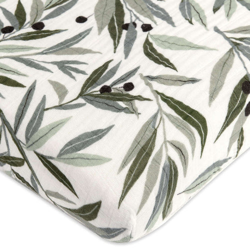 Babyletto Olive Branches Muslin Mini Crib Sheet in GOTS Certified Organic Cotton