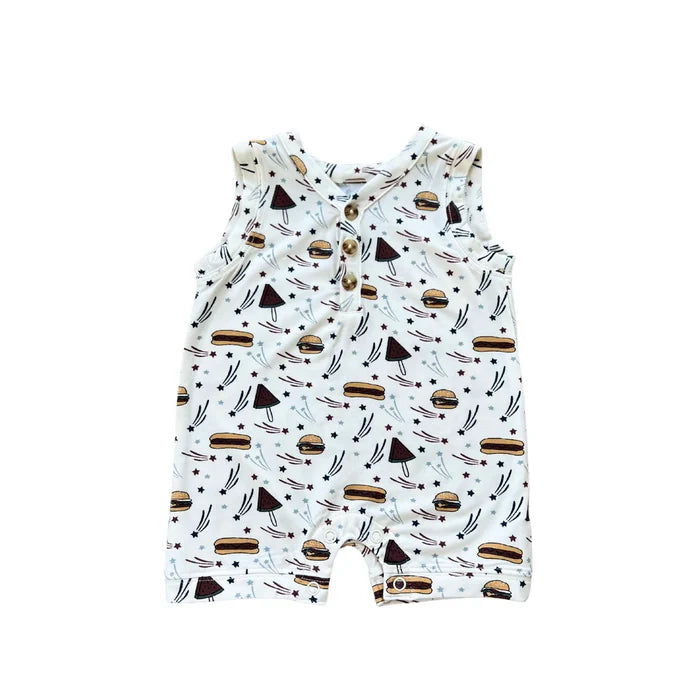 Babysprouts Boy's Sleeveless Romper | Burgers n' Dogs