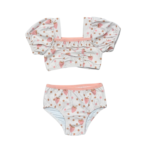 Babysprouts Clothing Company Girl's Puff Sleeve Swimsuit | Strawberries