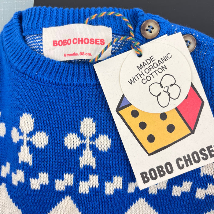 BoBo Choses Farmhouse Knit Organic Cotton Sweater Blue 6 Months 68 cm NWT