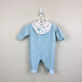 Bout'Chou Blue Velour Embroidered Bib Footie Romper 1 M