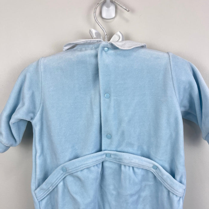 Bout'Chou Blue Velour Embroidered Bib Footie Romper 1 M