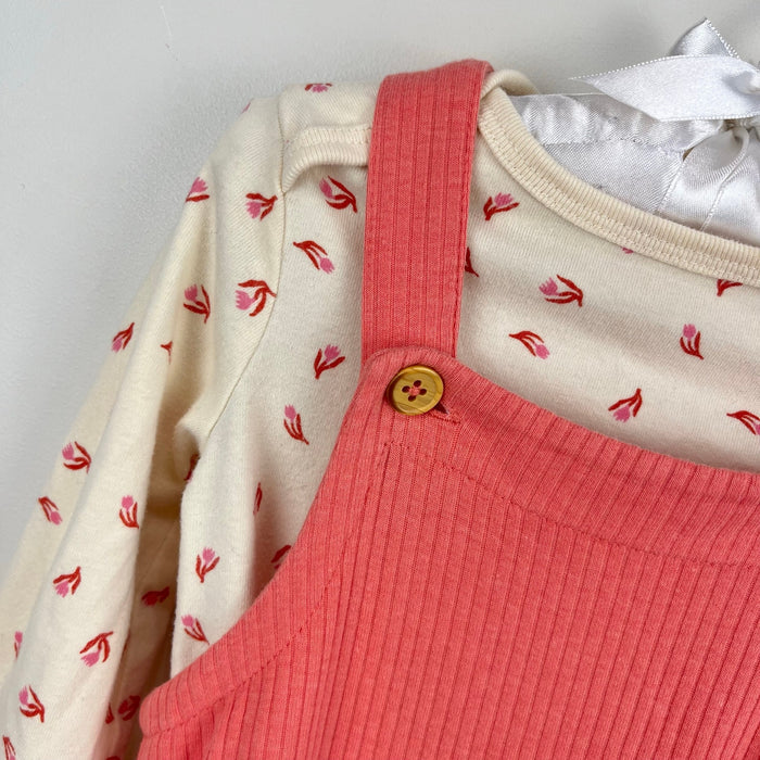 Cat & Jack Peach Pink Ribbed Overalls Set 18 Months