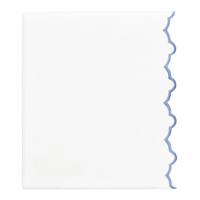 Coastal Blue Scalloped Embroidered Flat Sheet