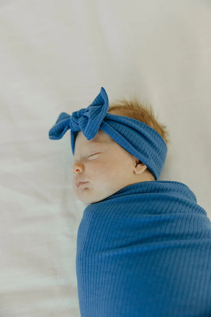 Copper Pearl Knit Swaddle Blanket | Indigo Rib