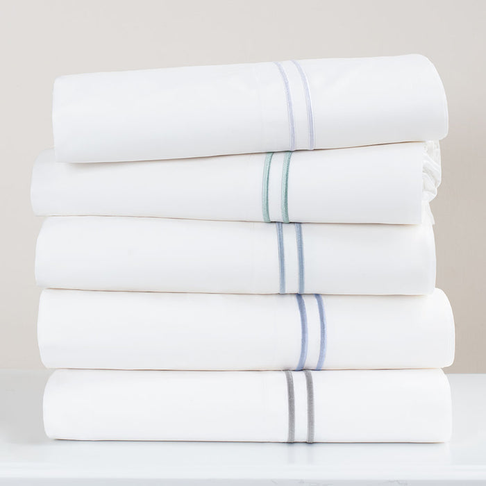 Cornflower Blue Lines Embroidered Flat Sheet