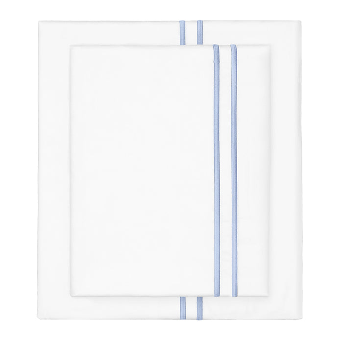 Cornflower Blue Lines Embroidered Pillowcase Pair