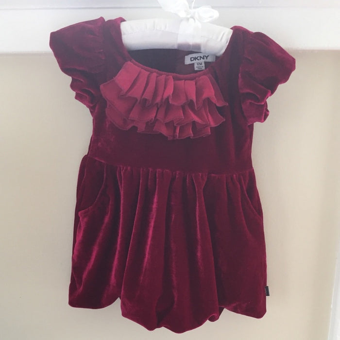 DKNY Crushed Velvet Ruffle Party Dress 12 Months