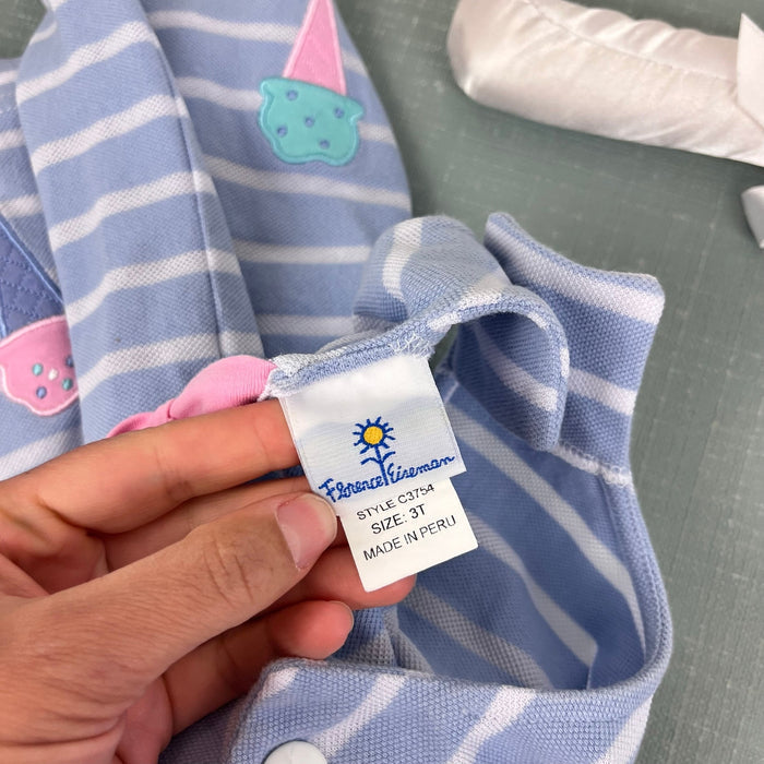 Florence Eiseman Girls Ice Cream Striped Knit Dress Light Blue 3T