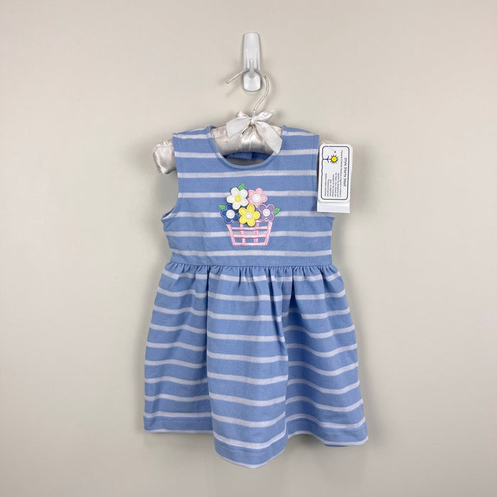 Florence Eiseman Stripe Knit Dress with Basket of Flowers Light Blue White 18 Months NWT