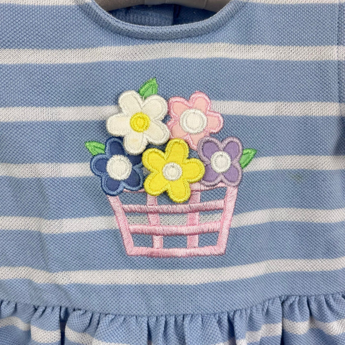 Florence Eiseman Stripe Knit Dress with Basket of Flowers Light Blue White 18 Months NWT