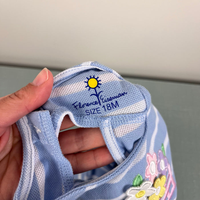 Florence Eiseman Stripe Knit Dress with Basket of Flowers Light Blue White 18 Months NWT