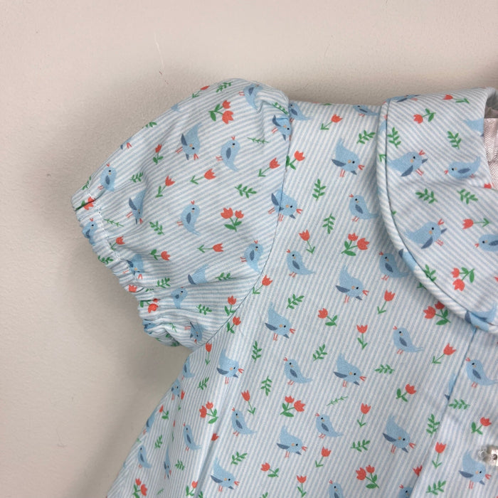 Foque Dove Blue Bird Print Bubble Romper 6 Months