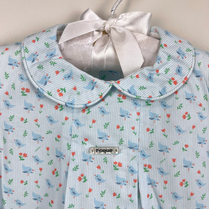 Foque Dove Blue Bird Print Bubble Romper 6 Months
