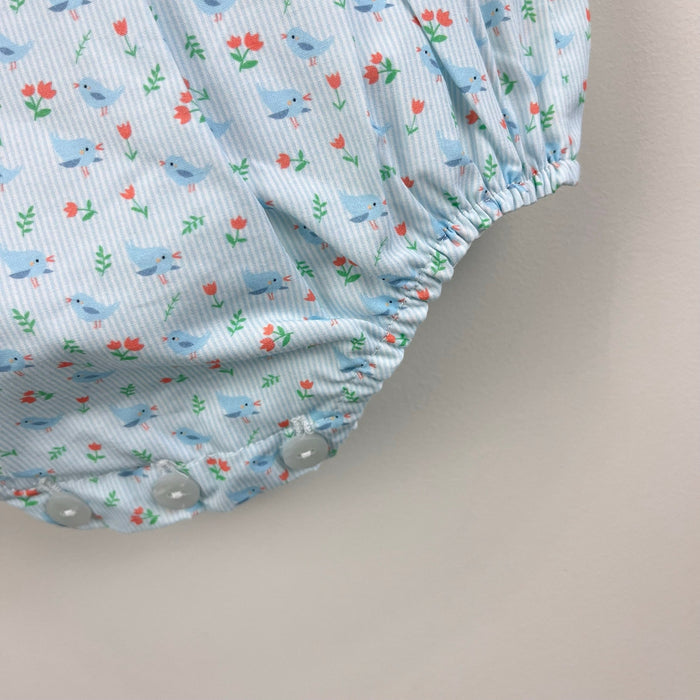 Foque Dove Blue Bird Print Bubble Romper 6 Months