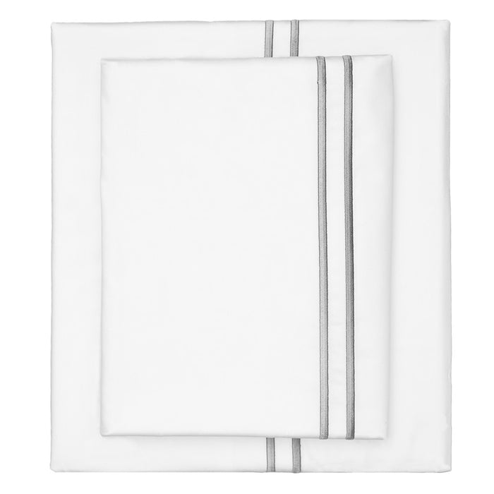 Grey Lines Embroidered Pillowcase Pair