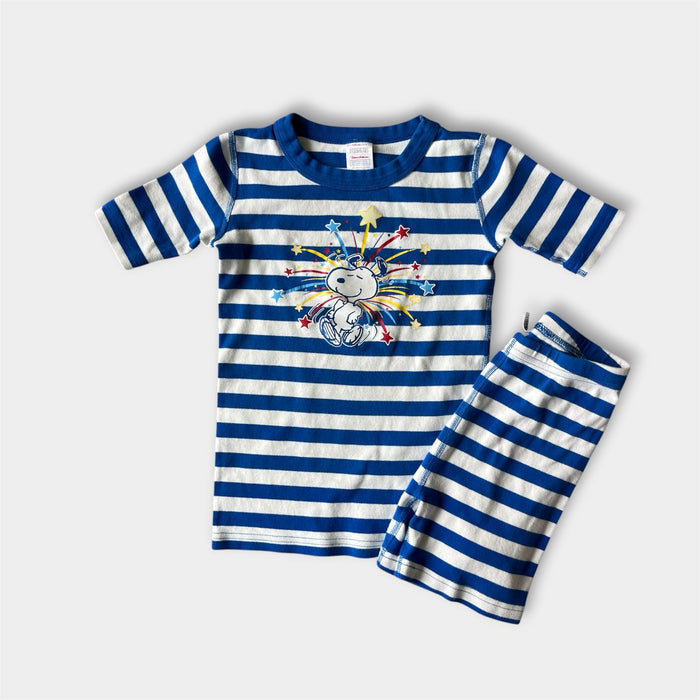 Hanna Andersson Blue & White Striped Snoopy Fireworks Short John PJs 130 cm 8