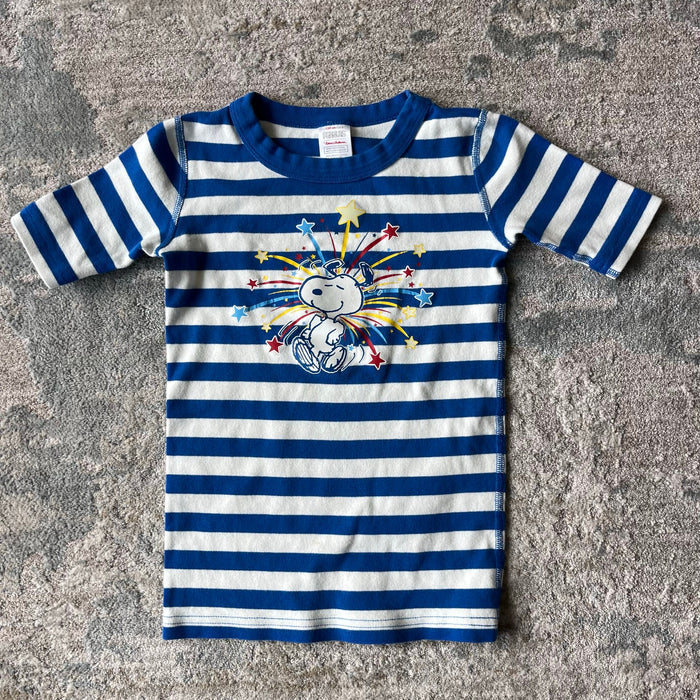 Hanna Andersson Blue & White Striped Snoopy Fireworks Short John PJs 130 cm 8