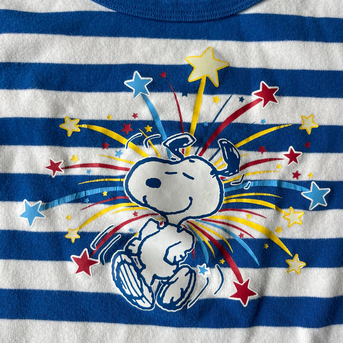 Hanna Andersson Blue & White Striped Snoopy Fireworks Short John PJs 130 cm 8