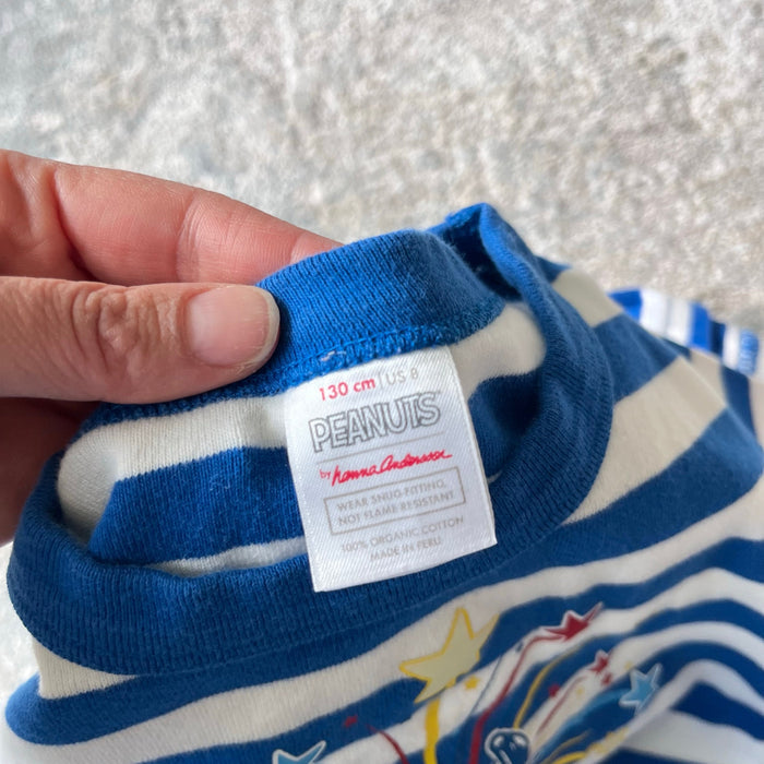 Hanna Andersson Blue & White Striped Snoopy Fireworks Short John PJs 130 cm 8