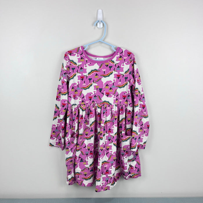 Hanna Andersson Floral Pink Unicorn Long Sleeve Dress 120 cm 6-7