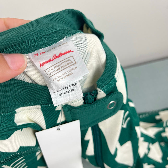 Hanna Andersson Holiday Footed HannaJams Sleeper Winter Green 75 12-18 Months NWT