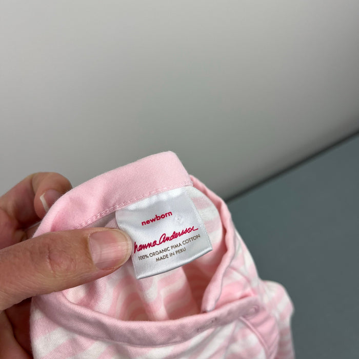 Hanna Andersson It's a Snap Romper Organic Pima Cotton Pink Stripe Newborn