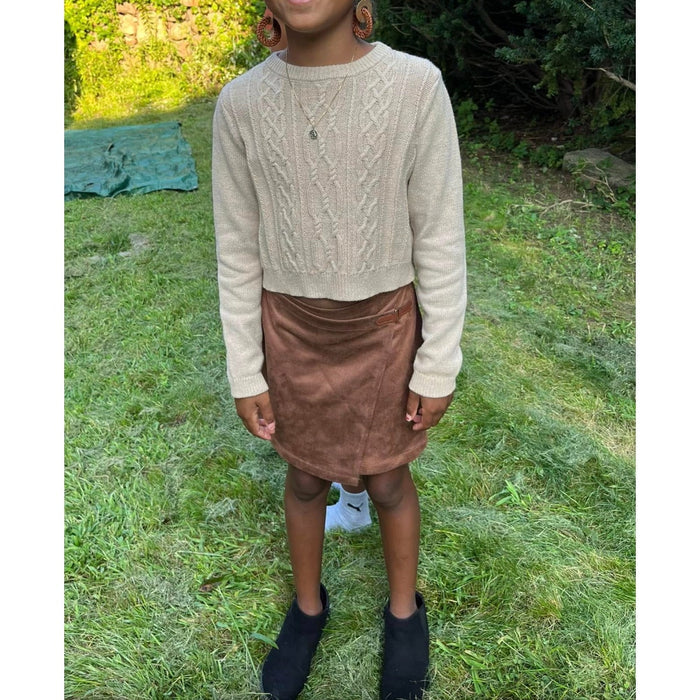Happily Grey Kids Faux Brown Suede Wrap Skirt M 7/8