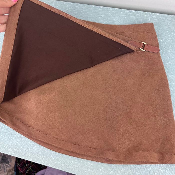 Happily Grey Kids Faux Brown Suede Wrap Skirt M 7/8