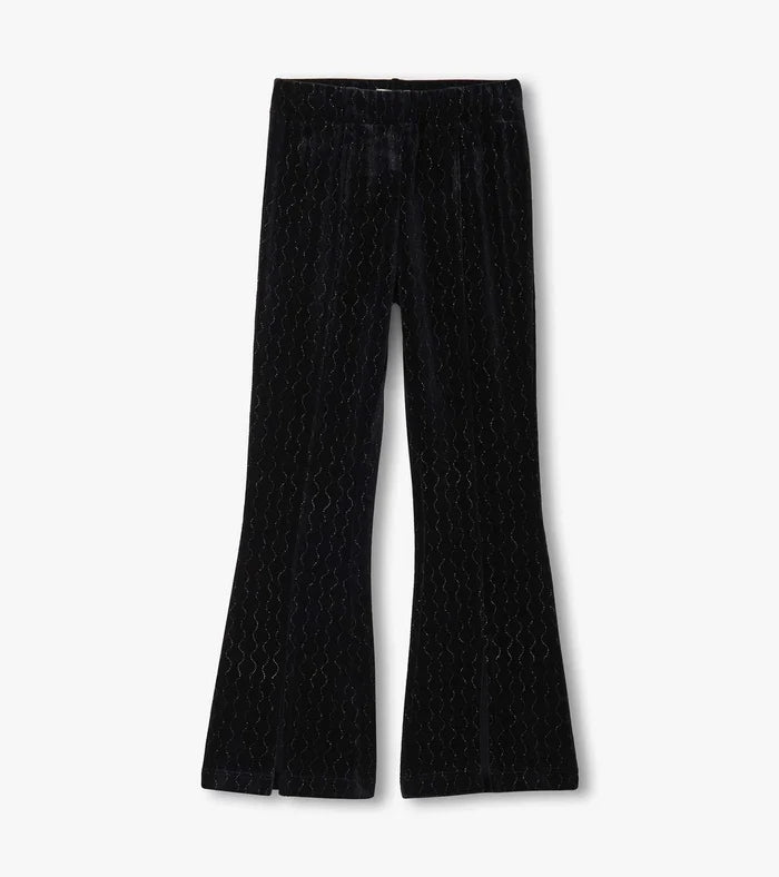 Hatley Girls Black Sparkle Wave Velour Flared Pants