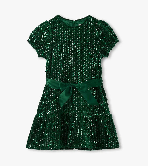 Hatley Girls Green Sequins Velvet Dress