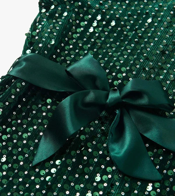 Hatley Girls Green Sequins Velvet Dress