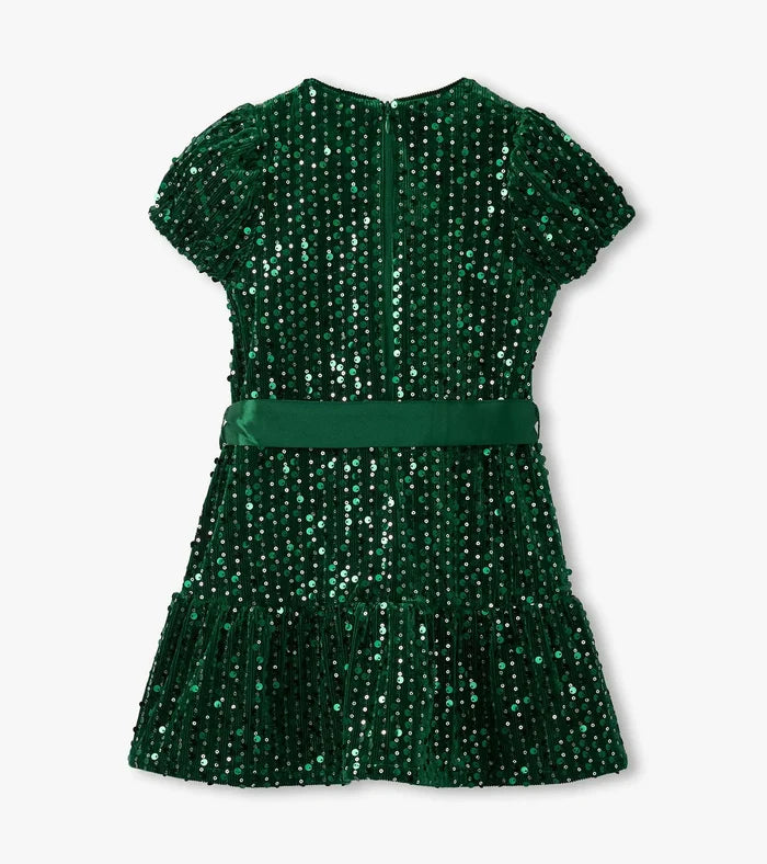 Hatley Girls Green Sequins Velvet Dress