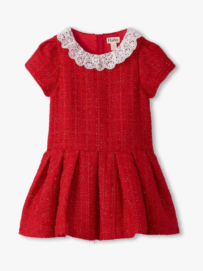 Hatley Girls Sparkle Boucle Pleated Lace Collar Dress