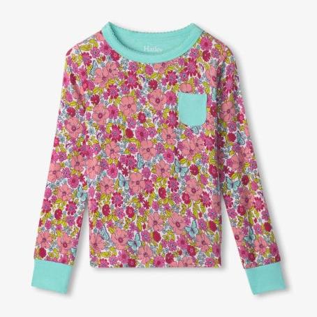 Hatley Groovy Flowers Bamboo Pajama Set | Flamingo Pink