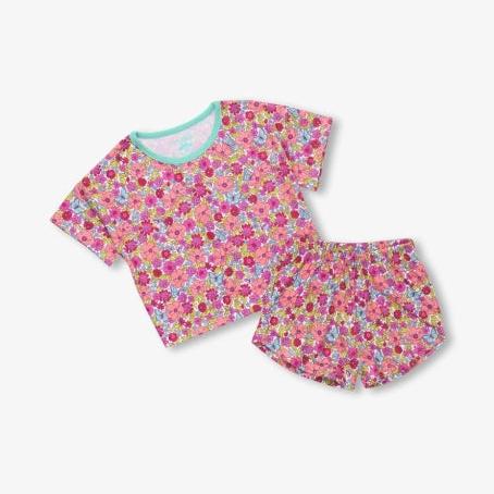 Hatley Groovy Flowers Short Sleep Set | Flamingo Pink