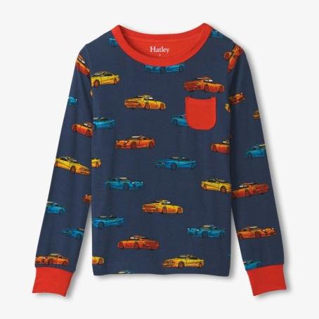 Hatley Vaporwave Cars Bamboo Pajama Set | Ensign Blue