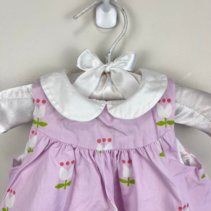 Jacadi Paris Baby Girl Poplin Dress Pink White Tulips 3 Months